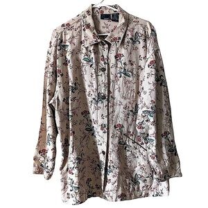 LIZ Wear Print Linen Cotton Chore Coat Barn Jacket Vintage Size Large